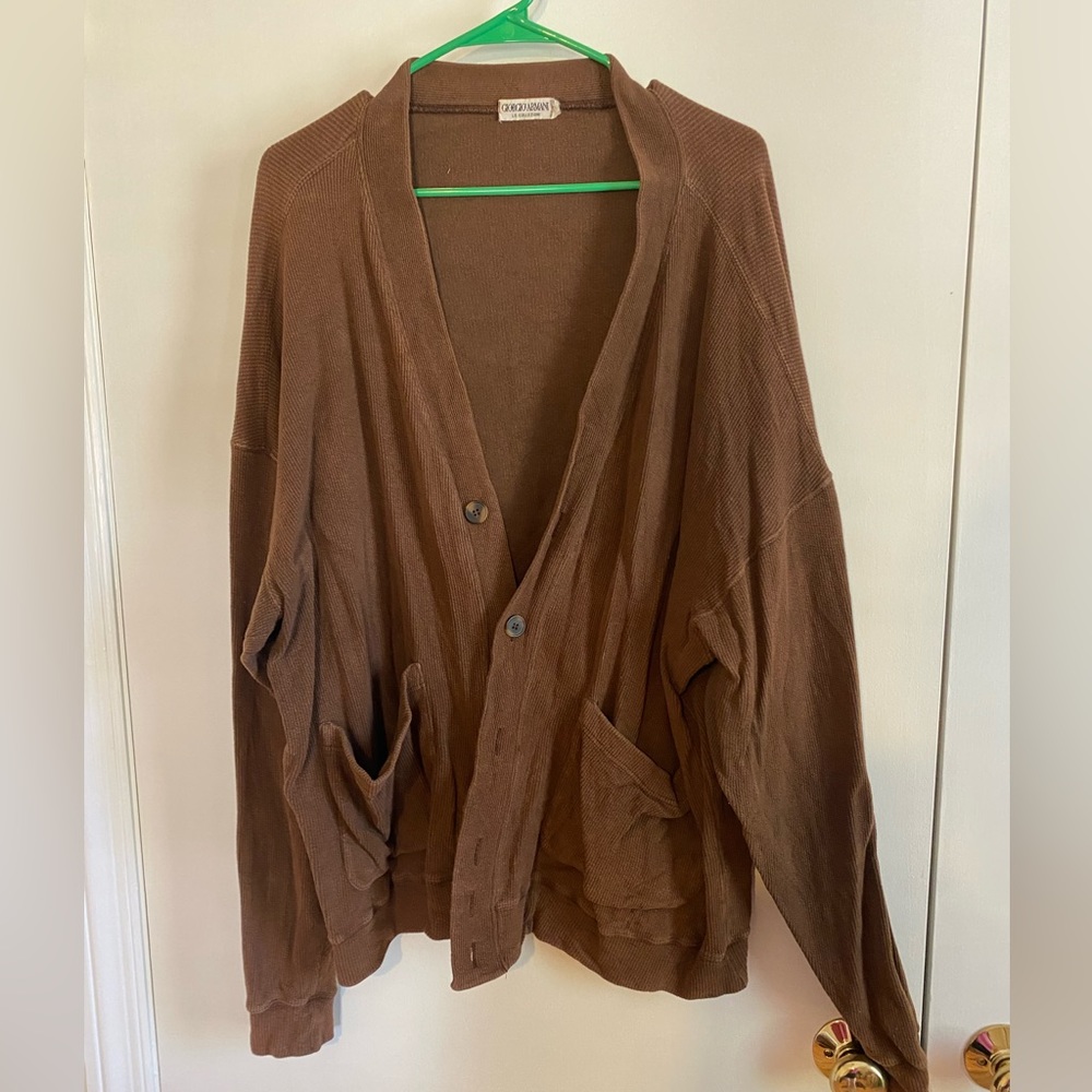 Giorgio Armani Le Collezioni Sweater Vintage Brown Button Mens Large